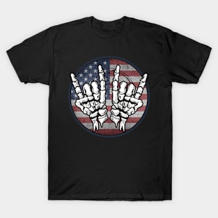 Skeleton Hands Devil Horns Rock USA T-Shirt